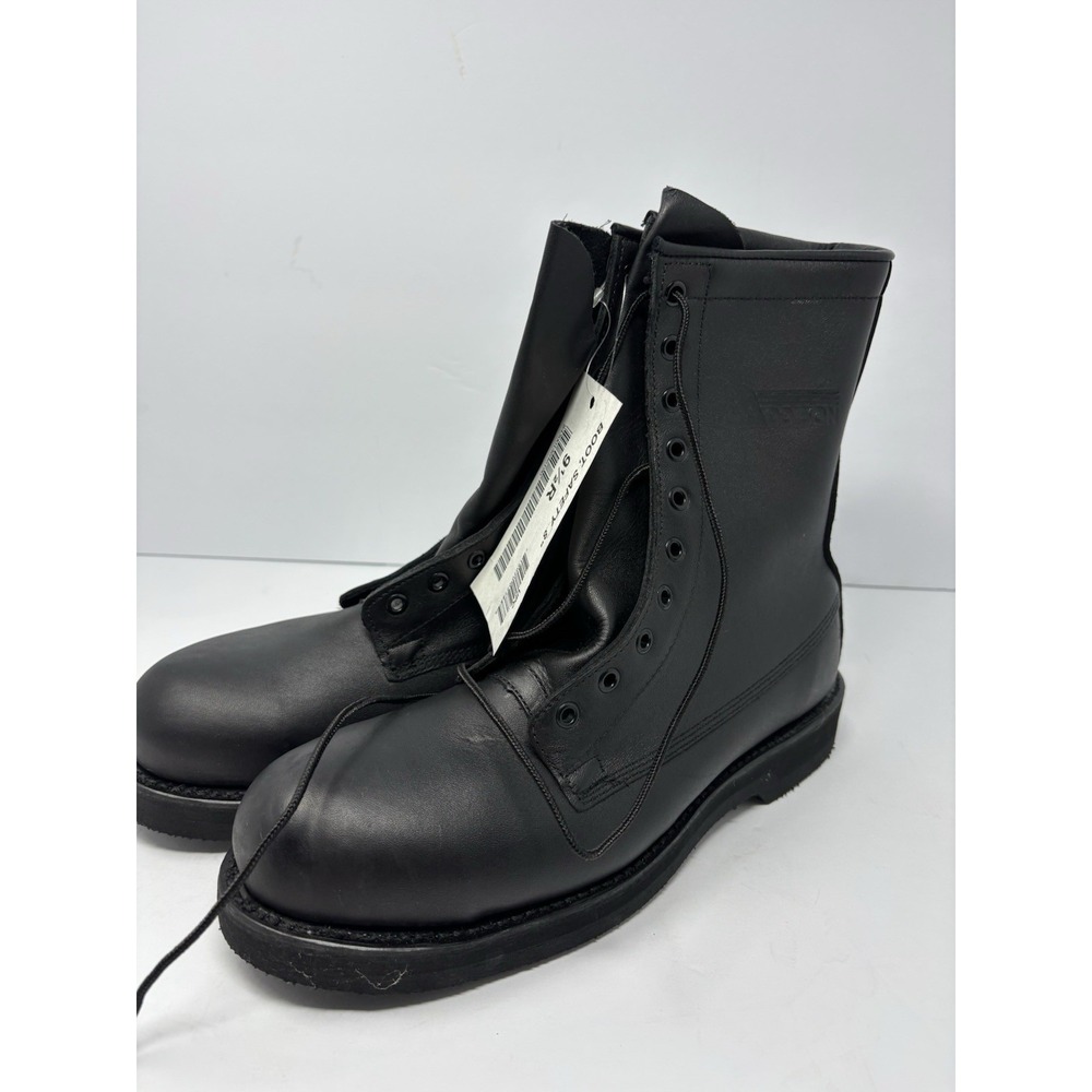 NEW Addison Shoe Co Black Leather Steel Toe Combat Boots Mens Size 9.5R 8 Inch